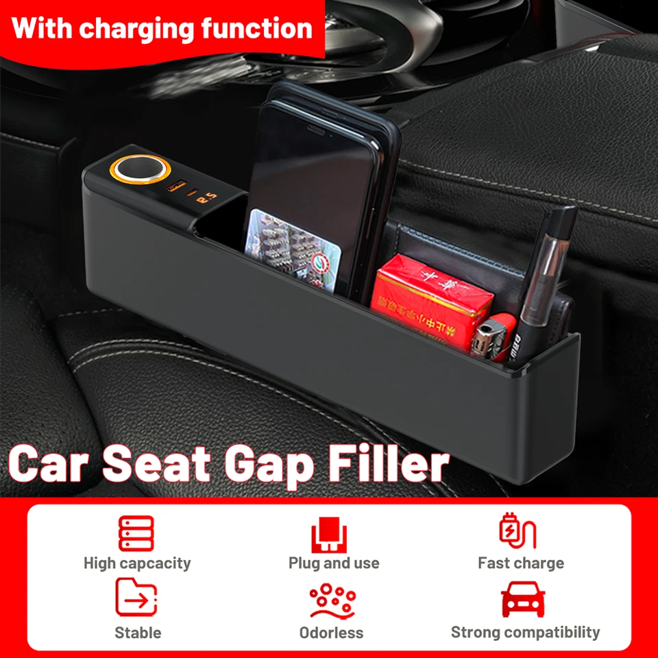 Car Seat Gap Catcher Crevice Pocket Storage Box Organizer Mobile Phone Charging - Image 3 of 4
