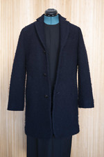 Arigato Navy Blue Button Up Overcoat 100% Wool