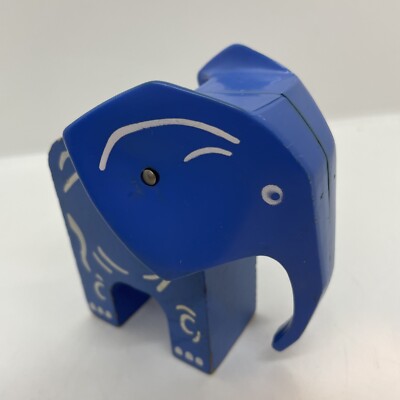 Vintage Playskool Lock-Up Zoo Animal Tykeworld 1970 Wood/Plastic Blue ELEPHANT