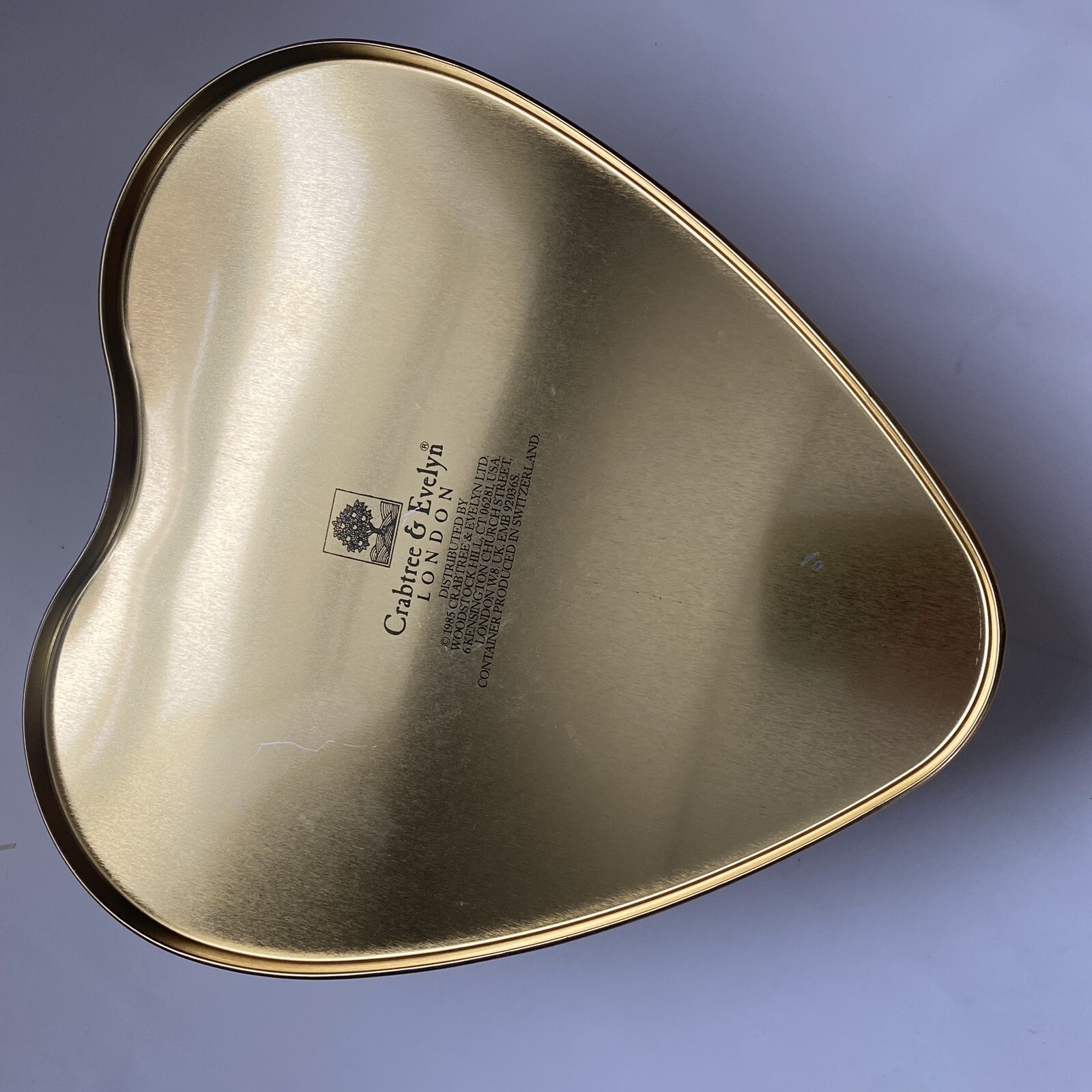 Crabtree & Evelyn Heart Tin Full Of Peach Kernel Apricot Soaps Oil Lotion 1985