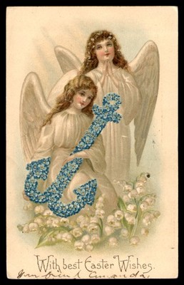 Postcard Two Angels with Forget-Me-Nots & Lilies