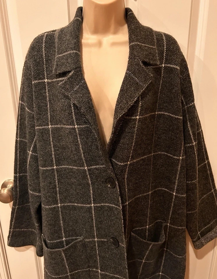 Anthropologie свитер пальто 3 кнопки серый клетку большой шерсти смесь низкая доставка! - Изображение 2 из 4