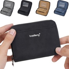 Short Slim Wallet Men's Bifold Credit Card Cash Holder Zipper Cash Front Pocket