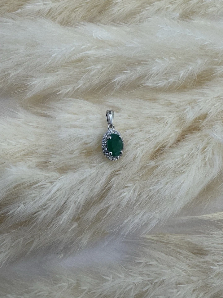 585 Gold Anhänger Smaragd/Diamanten.Smaragdanhänger,neu+Etikett.Weissgold 14KT - Bild 2 von 4