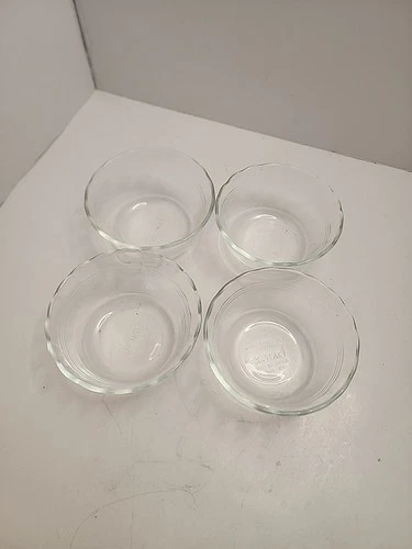 Pyrex Orginals Custard Cup Ramkins Clear 463 Crimpled Scalloped 6oz Set Of 4