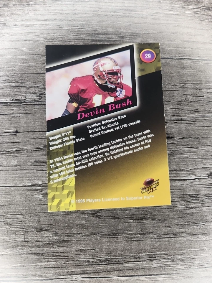 1995 Superior Pix - Autographs #29 Devin Bush /5000 (AU, RC) - Image 2 of 2