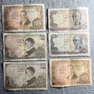 Spain donation clearance : Set of 6 x 100 Pesetas Banknotes