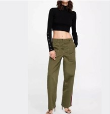 Women's Zara Olive Green Red Stripe Straight Leg Pants Size 2