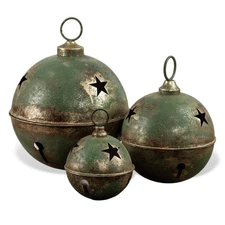 Jumbo Oversized Distressed Green Star Sleigh Jingle Bells