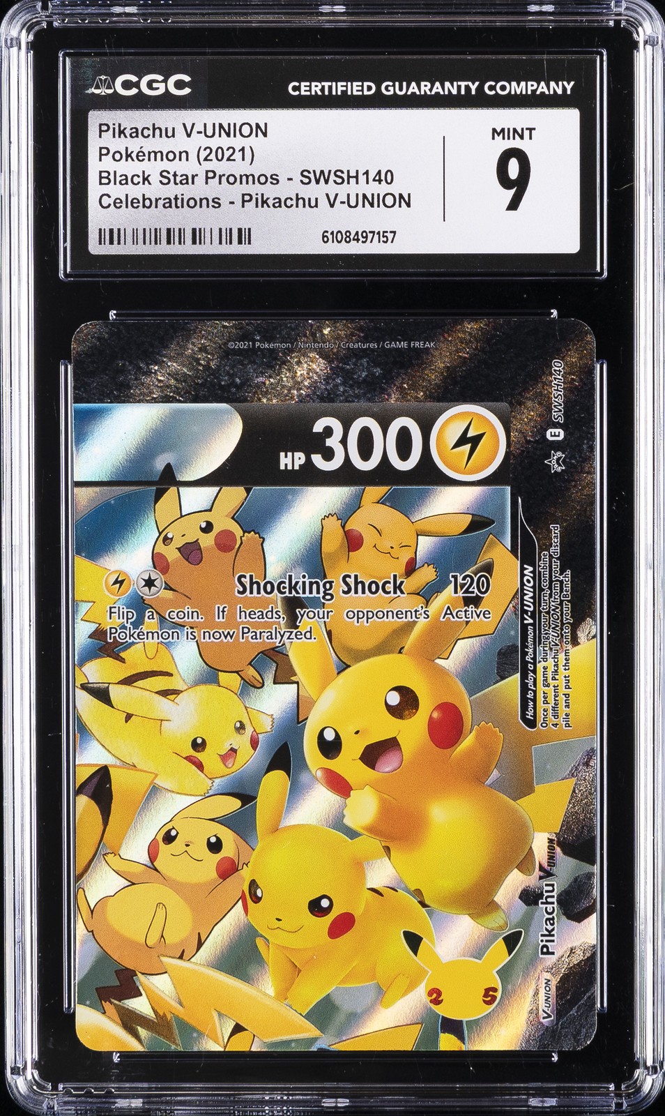 2021 POKÉMON BLACK STAR PROMOS #SWSH140 PIKACHU V-UNION CGC 9