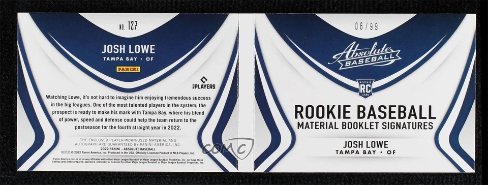 2022 Panini Absolute Red /99 Josh Lowe #127 Auto RC - Image 2 of 2