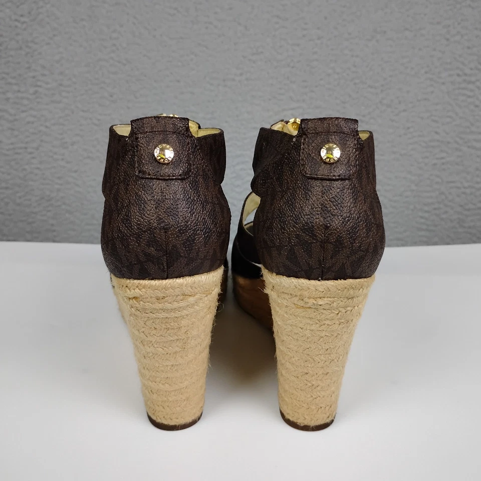 Michael Kors MK Monograma Cremallera Cuña Alpargata Sandalias Mujer 10 M Marrón Tostado Foto 4 de 4
