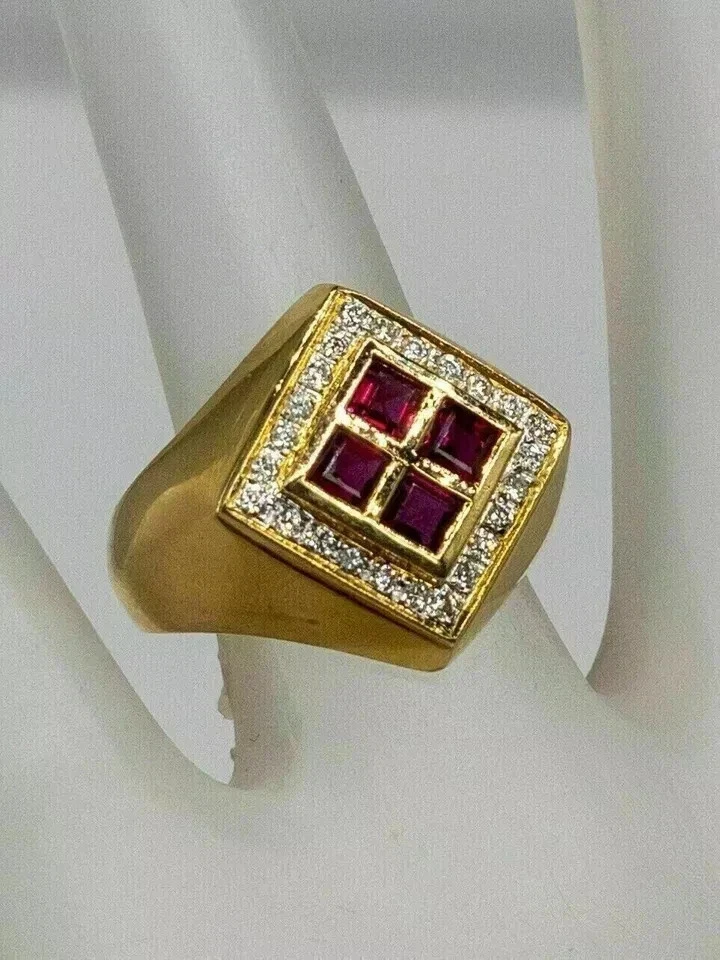 1.5Ct Princess Lab Created Diamond Ruby Engagement Ring 14k Yellow Gold Plated - Image 3 of 3