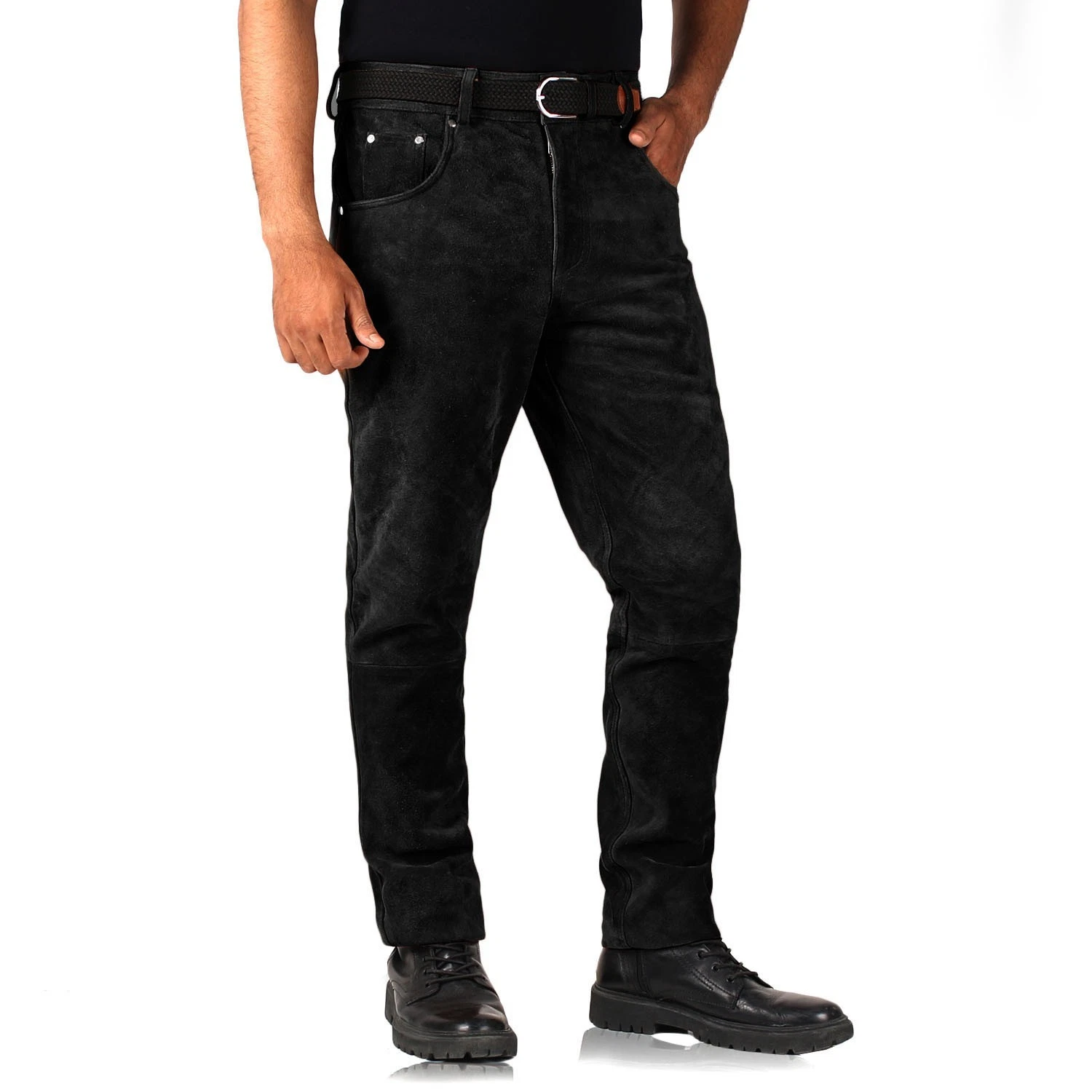 Men's Black Suede Leather Pant 100% Pure Sheepskin Slim Fit Biker Moto Pant
