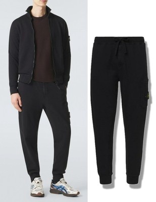 STONE ISLAND Men's S Black Garment Dyed Cotton Jersey Pocket Joggers Sweatpants