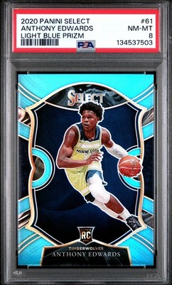 2020 Panini Select #61 Anthony Edwards Light Blue Prizm Rookie RC PSA 8
