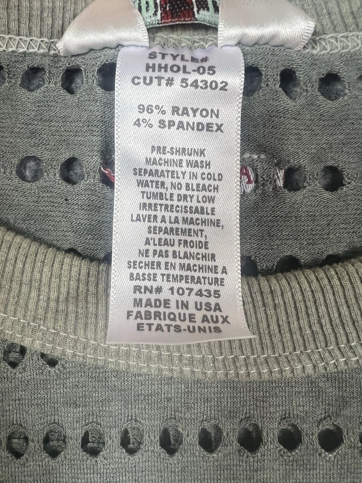 Hard Tail Forever Perforated Long Sleeve Top Striped Sleeve Gray Olive Women’s S - Image 3 of 4