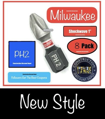 Milwaukee Shockwave Impact Duty 8 Bit Set PH2 Screw Driver Bits 1''