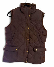 L.L.Bean women s Brown Down Puffer Vest S Full Zip Snap Stand-Up Collar