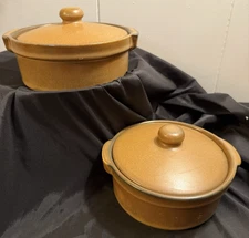 Vintage Stoneware Pottery Oven 5" Casserole Covered Pot  Set of 2