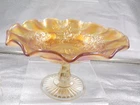 Crown Crystal carnival glass comport Butterfly Bush & Christmas Bells        G51