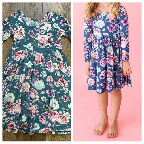 Posh Peanut Keisha Long Sleeve Basic Twirl Dress, Bamboo, Floral, 4T