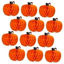 12 Pcs Fall Pumpkin Honeycomb Paper Decorations, Thanksgiving Pumpkins 12 PCS