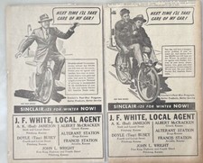 2 1944 newspaper ads for Sinclair - Take care of car or use bicycle, unicycle