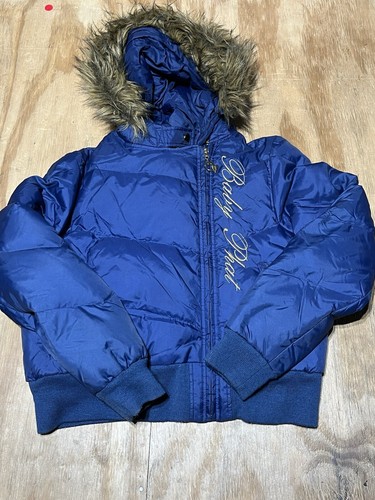 Vintage Baby Phat Puffer Down Jacket Fur Hood Blue Women Large Y2K Cat @Jrack - Picture 2 of 10