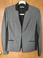 T Tahari size 4 gray and black collarless blazer jacket