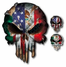 3X MEXICAN USA AMERICAN FLAG SKULL STICKER DECAL CAR TRUCK WINDOW BUMPER MEXICO