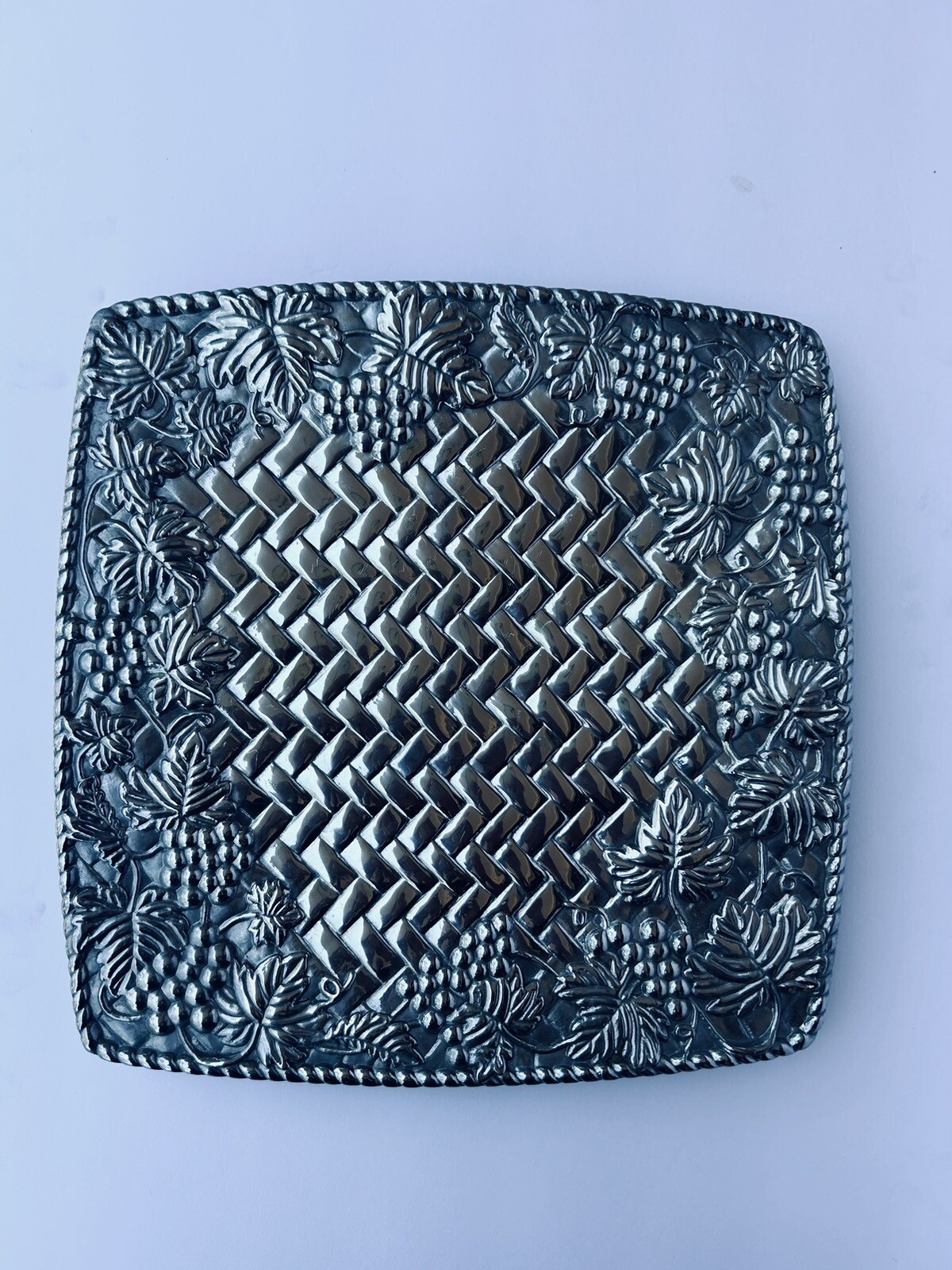 Lenox Metal XL Serving Platter With Grape Basket Weave Pattern