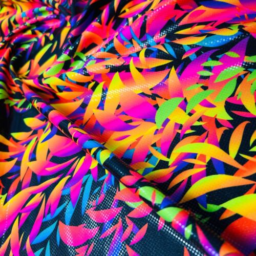 Multicolor Neon Metallic Blätter Druck Nylon Spandex Stoff 4 Wege Stretch von - Bild 3 von 4
