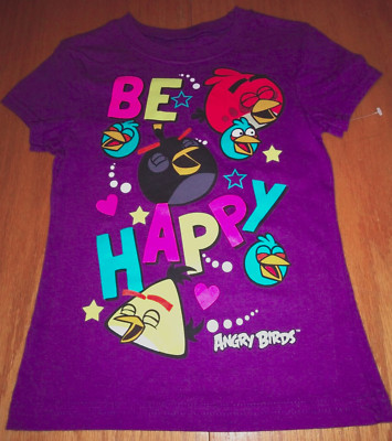 New Happy Angry Birds  Purple T-Shirt Top Rovio Entertainment Girls size 6 - 6 X