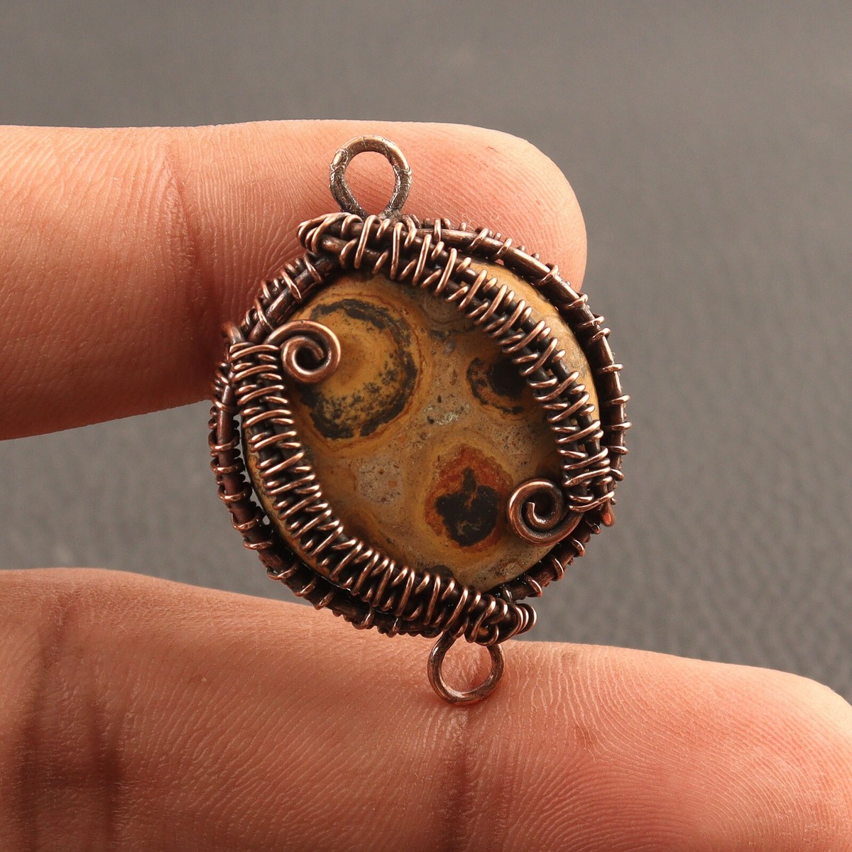 Copper Wire Wrapped Picture Jasper DIY Charms Connector Jewelry - Main Image