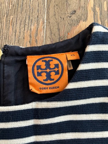Tory Burch Shift Dress Nautical Womens Short Sleeve Striped Navy Cotton XS - Picture 4 of 10