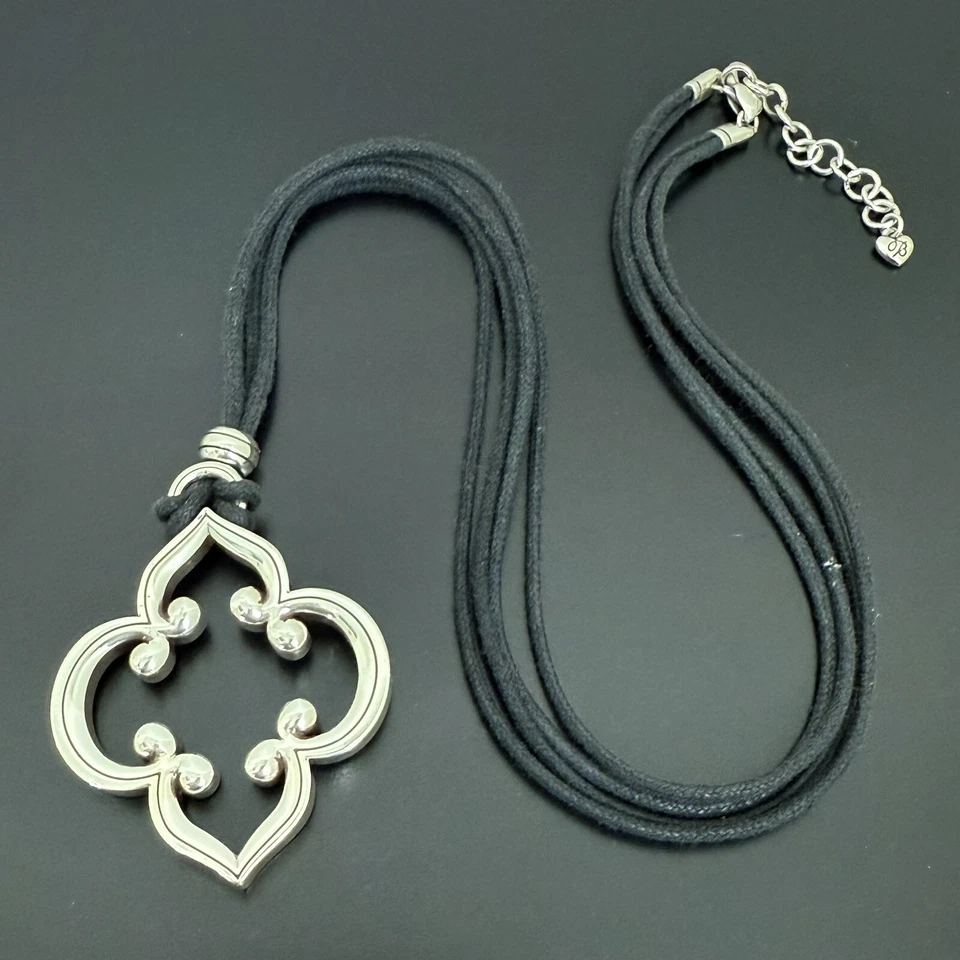 "Collar BRIGHTON Toledo Plata Grande Abierto Cuadrifolio Colgante Cordón Negro 32"" 49g"