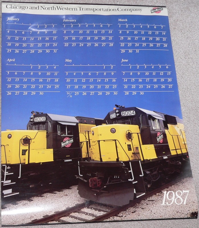 calendar large wall double side Chicago and North Western Railroad (C & NW) 1987