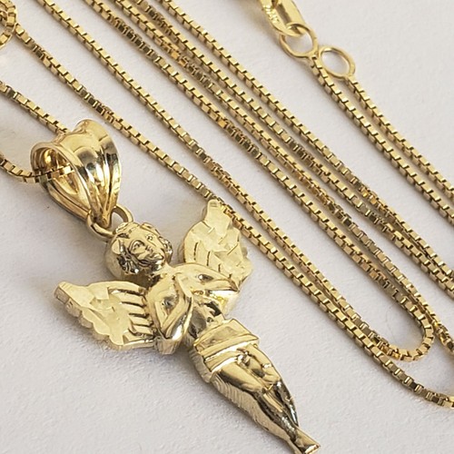 gold angel pendant box chain charm set 