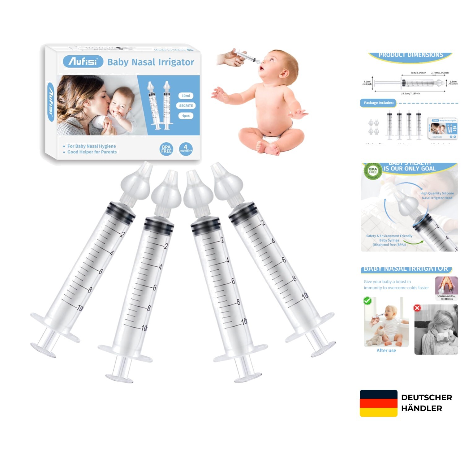Nasenspritze Baby, 4 Stück Nasenspüler Wiederverwendbare, Nasendusche Kinder ...
