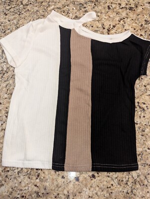 Asymmetrical Shoulder Rib-knit Colorblock Tee  XS Extra Small (2) multi color 