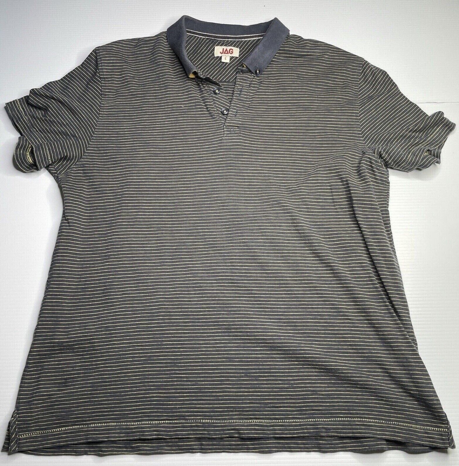 JAG Striped Logo Collared Polo Shirt for Men Size L Charcoal Casual Fit