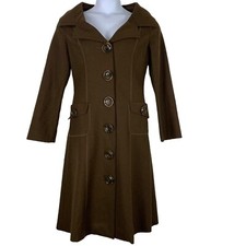 Millard Fillmore Size Medium Wool Coat Brown Green Button Front Jacket Pockets