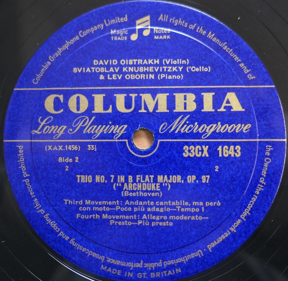 33CX 1643 Beethoven Archduke Trio Oistrakh Trio Columbia B/G Mono (= SAX 2532) - Image 3 of 4
