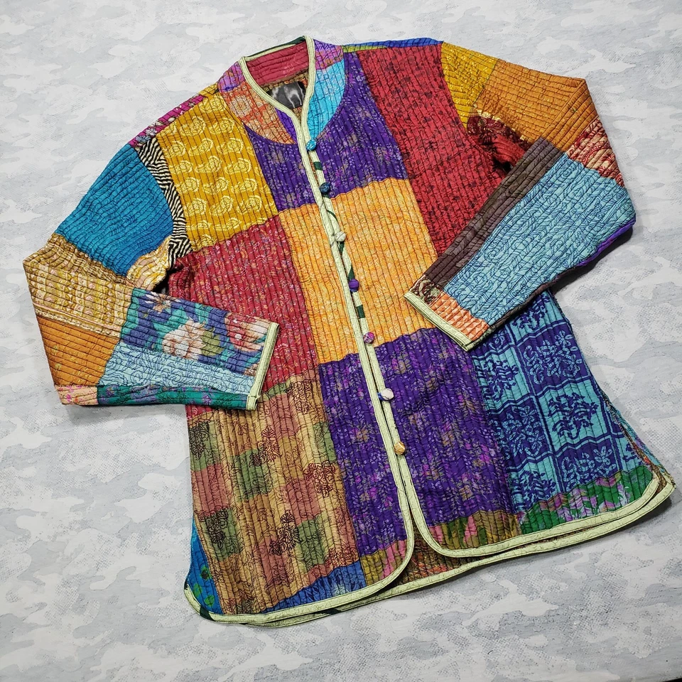 Sacred Threads Jacket Womens XL Multicolor Button Up Patchwork Hippie - Image 2 of 4