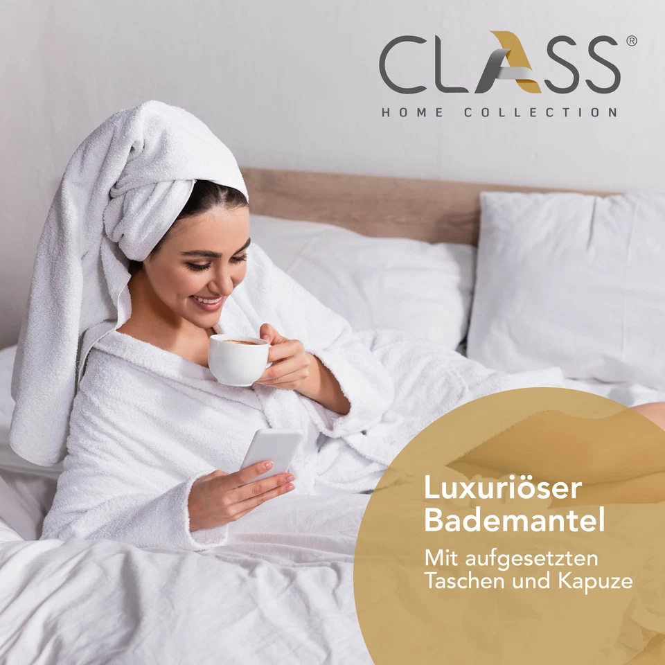 Bademantel Damen Herren Saunamantel Morgenmantel Kapuze Frottee Baumwolle Unisex - Bild 2 von 4