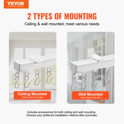 VEVOR Ceiling Curtain Track Set 5.9 FT/1.8 Meter Room Divider with Hooks White - Picture 2 of 12