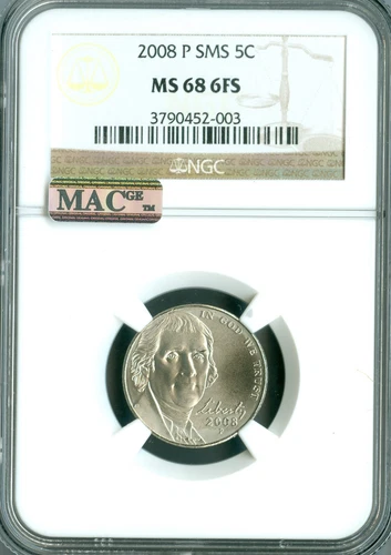 2008 P JEFFERSON NICKEL NGC MS68 FS PQ SMS RARE MAC SPOTLESS 3 FINER .