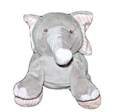 Kellytoy Rattle ELEPHANT Gray 12" Plush Pink White Striped Crinkle Ears Hooves