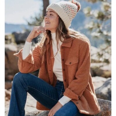 Marine Layer Eden Sherpa Overshirt Teddy Jacket | Cashew | Women s Size Small 